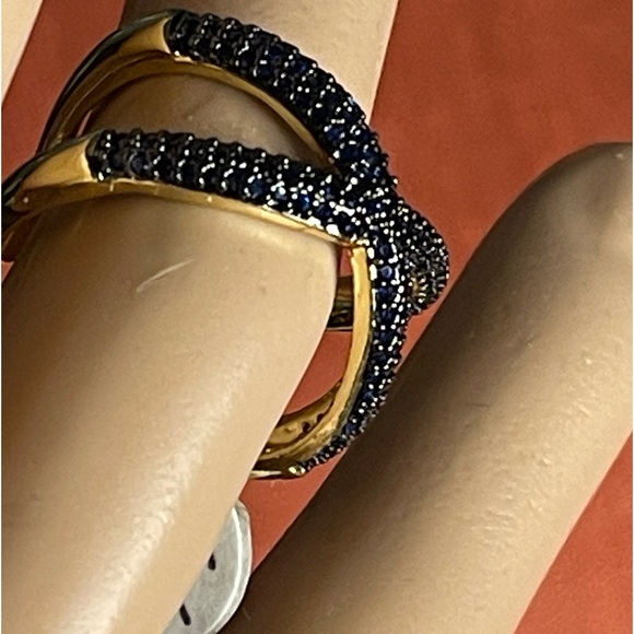 FASHION JEWELRY RING STAINLESS STEEL WOMEN GOLD /PURPLE STONES ADJUSTABLE SIZE 7 - Picture 4 of 5